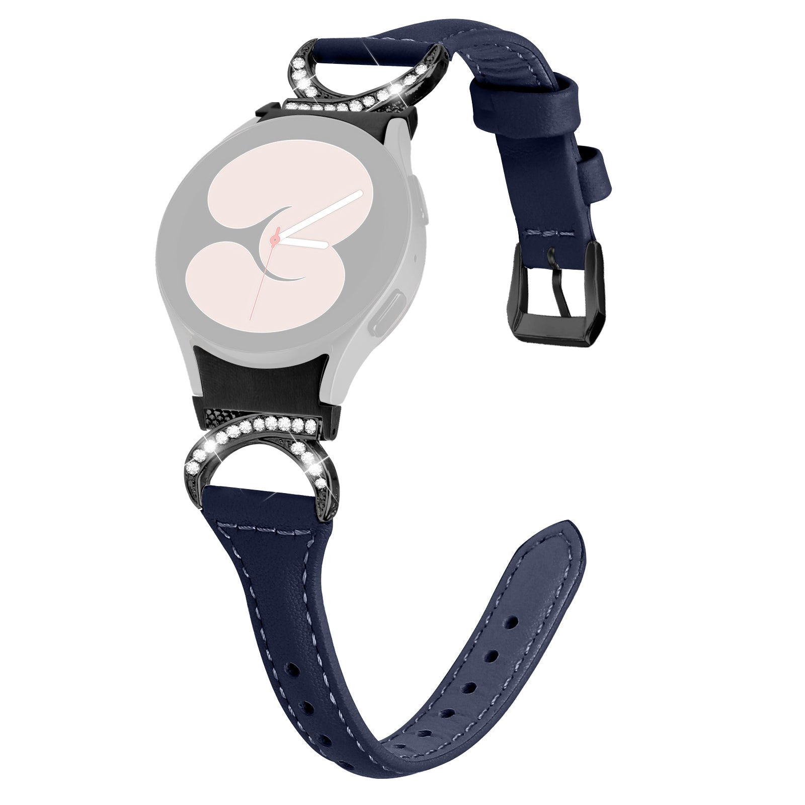 For Samsung Galaxy Watch6 40mm 44mm Watch6 Classic 43mm 47mm Watch 5 40mm 44mm Watch4 40mm 44mm Watchband Rhinestone Leather Wrist Strap with Black Buckle