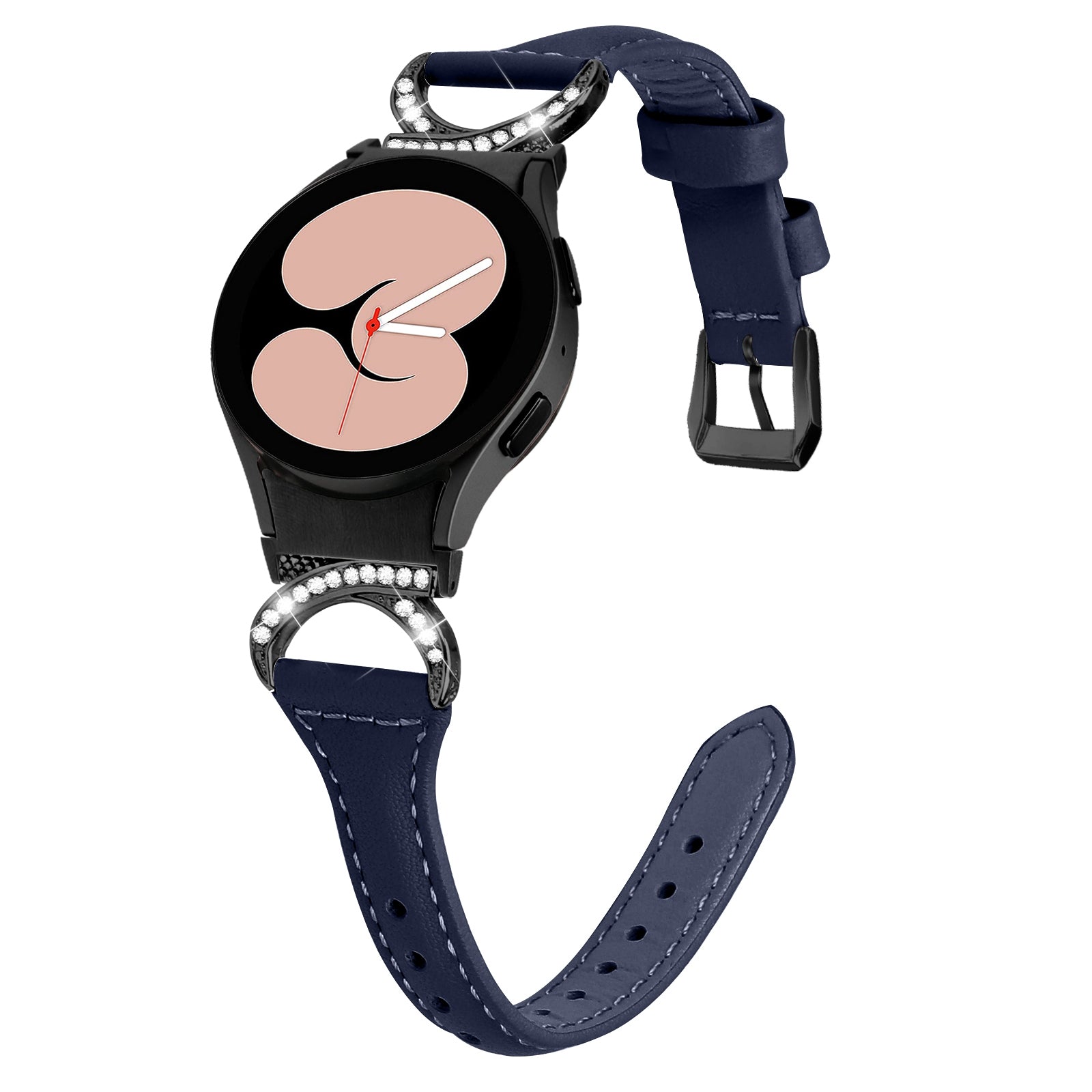 For Samsung Galaxy Watch6 40mm 44mm Watch6 Classic 43mm 47mm Watch 5 40mm 44mm Watch4 40mm 44mm Watchband Rhinestone Leather Wrist Strap with Black Buckle