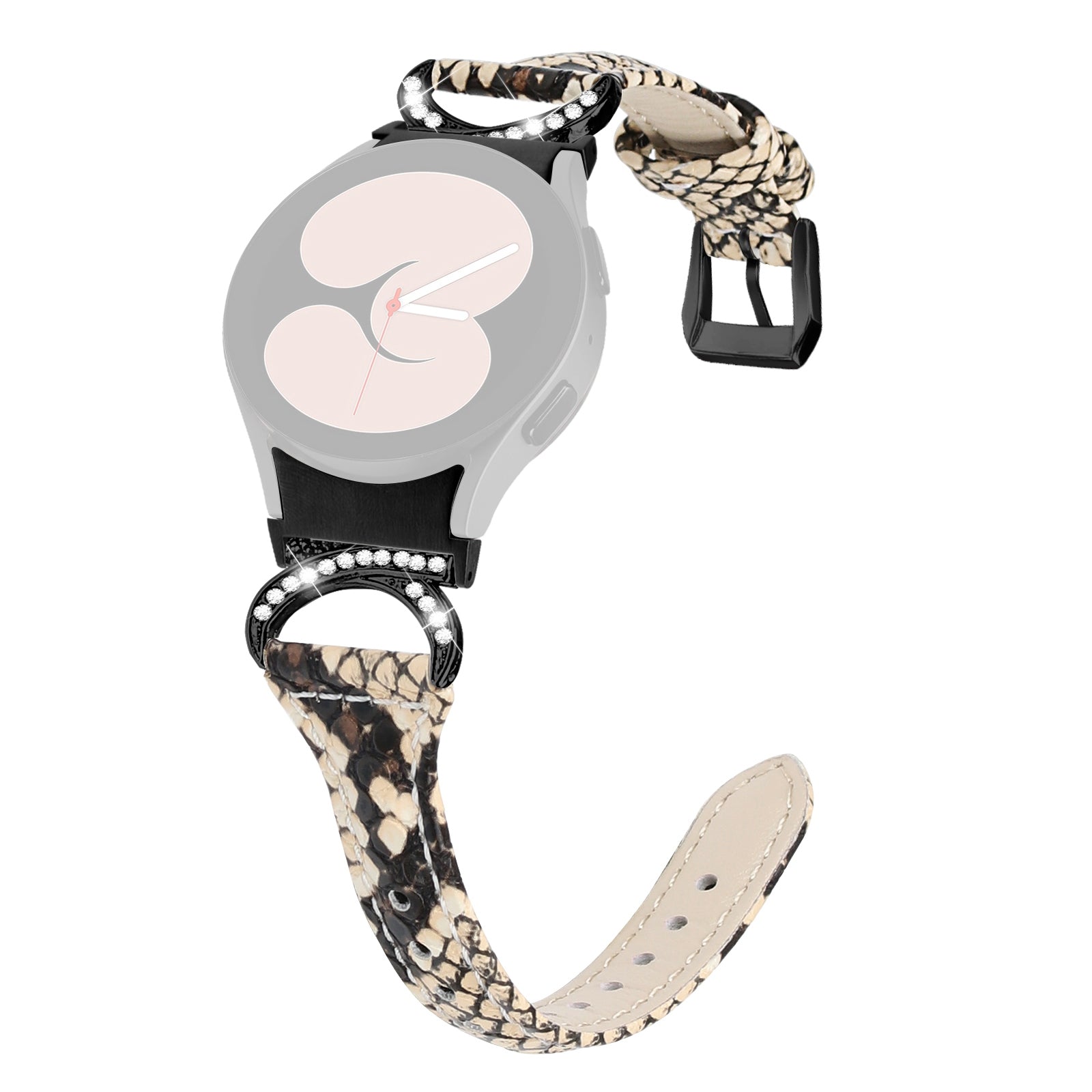 For Samsung Galaxy Watch6 40mm 44mm Watch6 Classic 43mm 47mm Watch 5 40mm 44mm Watch4 40mm 44mm Watchband Rhinestone Leather Wrist Strap with Black Buckle