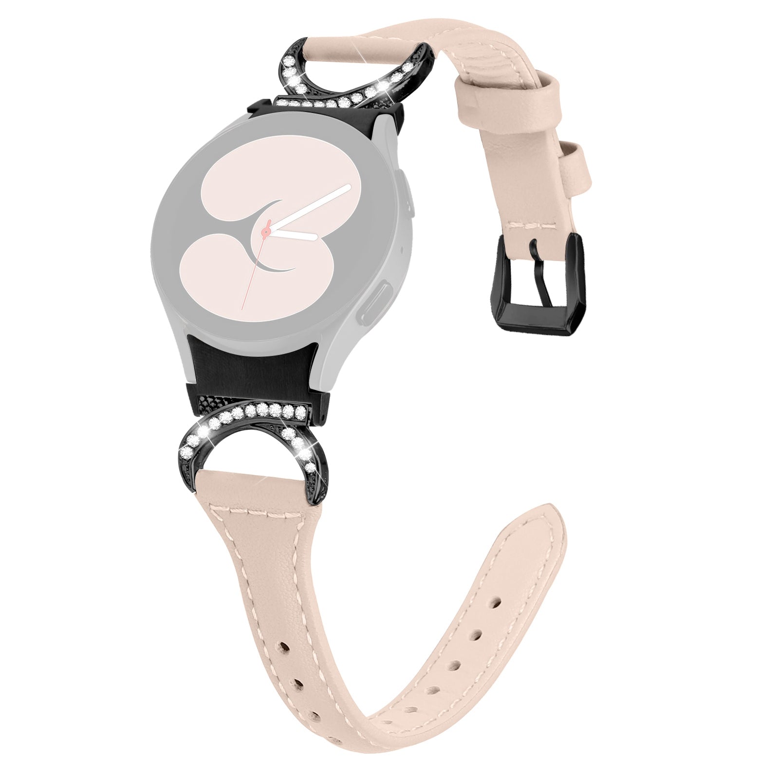 For Samsung Galaxy Watch6 40mm 44mm Watch6 Classic 43mm 47mm Watch 5 40mm 44mm Watch4 40mm 44mm Watchband Rhinestone Leather Wrist Strap with Black Buckle
