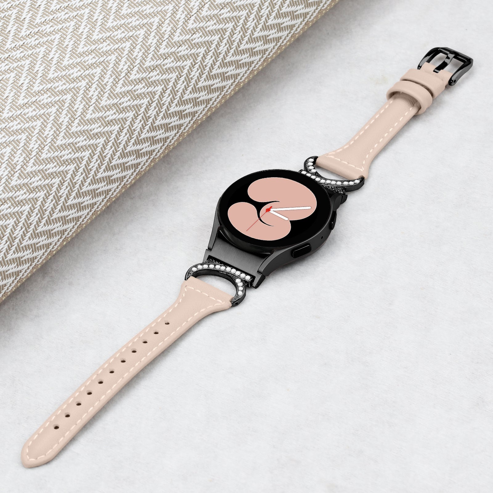 For Samsung Galaxy Watch6 40mm 44mm Watch6 Classic 43mm 47mm Watch 5 40mm 44mm Watch4 40mm 44mm Watchband Rhinestone Leather Wrist Strap with Black Buckle