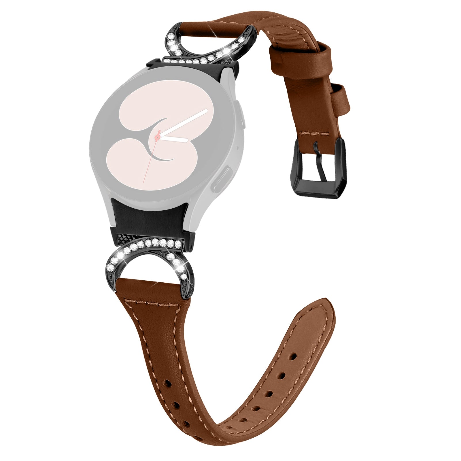 For Samsung Galaxy Watch6 40mm 44mm Watch6 Classic 43mm 47mm Watch 5 40mm 44mm Watch4 40mm 44mm Watchband Rhinestone Leather Wrist Strap with Black Buckle