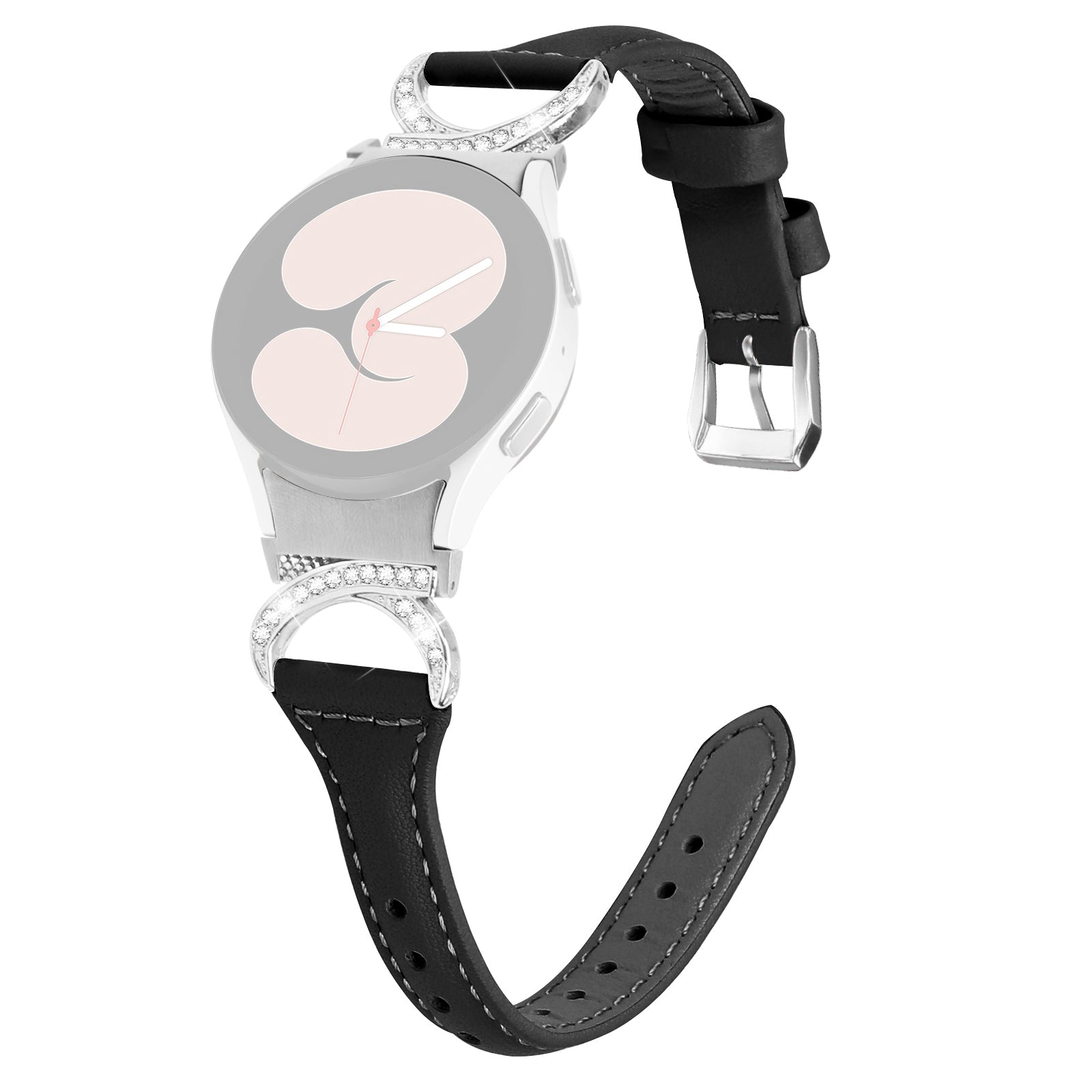 For Samsung Galaxy Watch6 40mm 44mm Watch6 Classic 43mm 47mm Watch 5 40mm 44mm Watch4 40mm 44mm Watch Strap PU Leather Rhinestone Watchband with Silver Buckle
