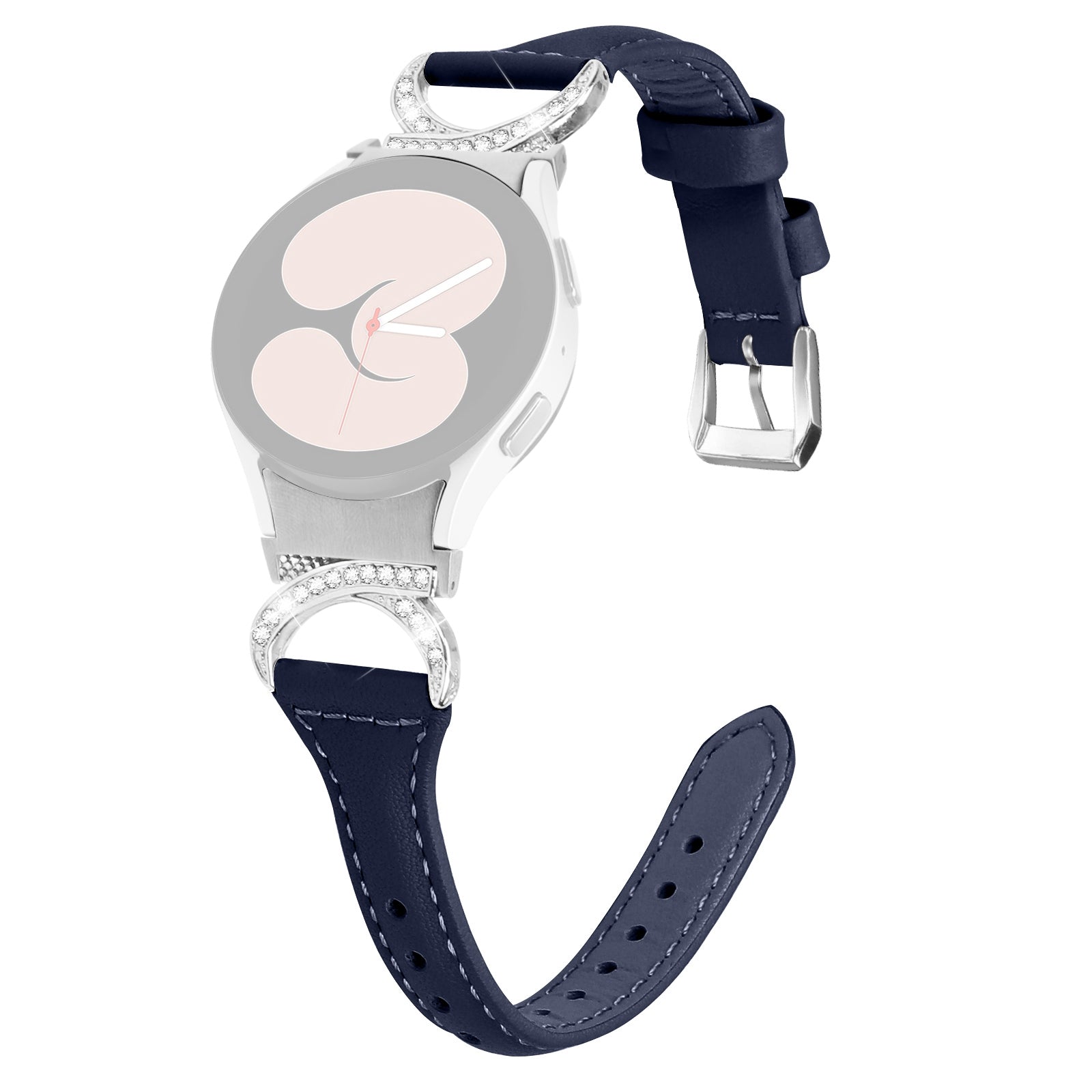 For Samsung Galaxy Watch6 40mm 44mm Watch6 Classic 43mm 47mm Watch 5 40mm 44mm Watch4 40mm 44mm Watch Strap PU Leather Rhinestone Watchband with Silver Buckle