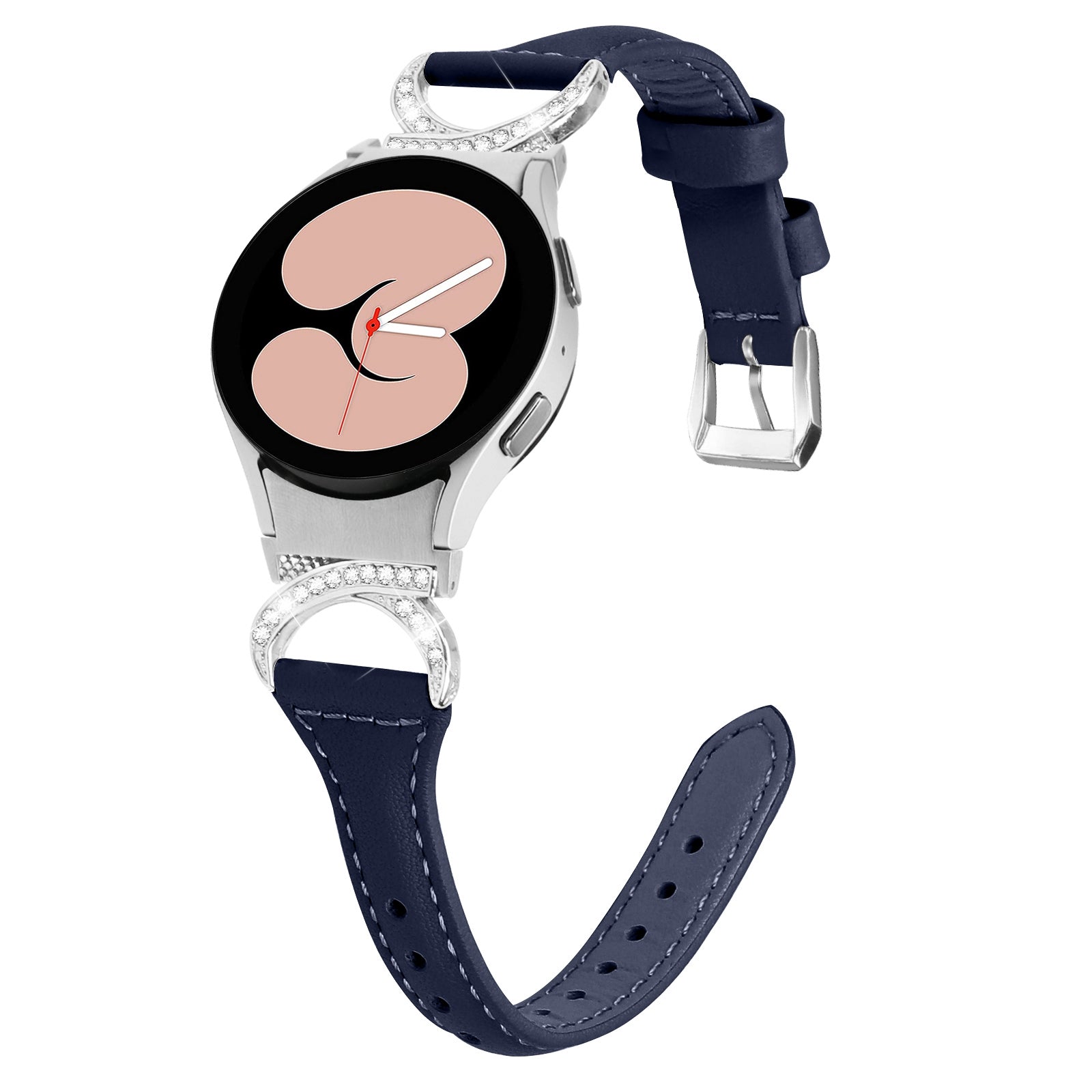 For Samsung Galaxy Watch6 40mm 44mm Watch6 Classic 43mm 47mm Watch 5 40mm 44mm Watch4 40mm 44mm Watch Strap PU Leather Rhinestone Watchband with Silver Buckle