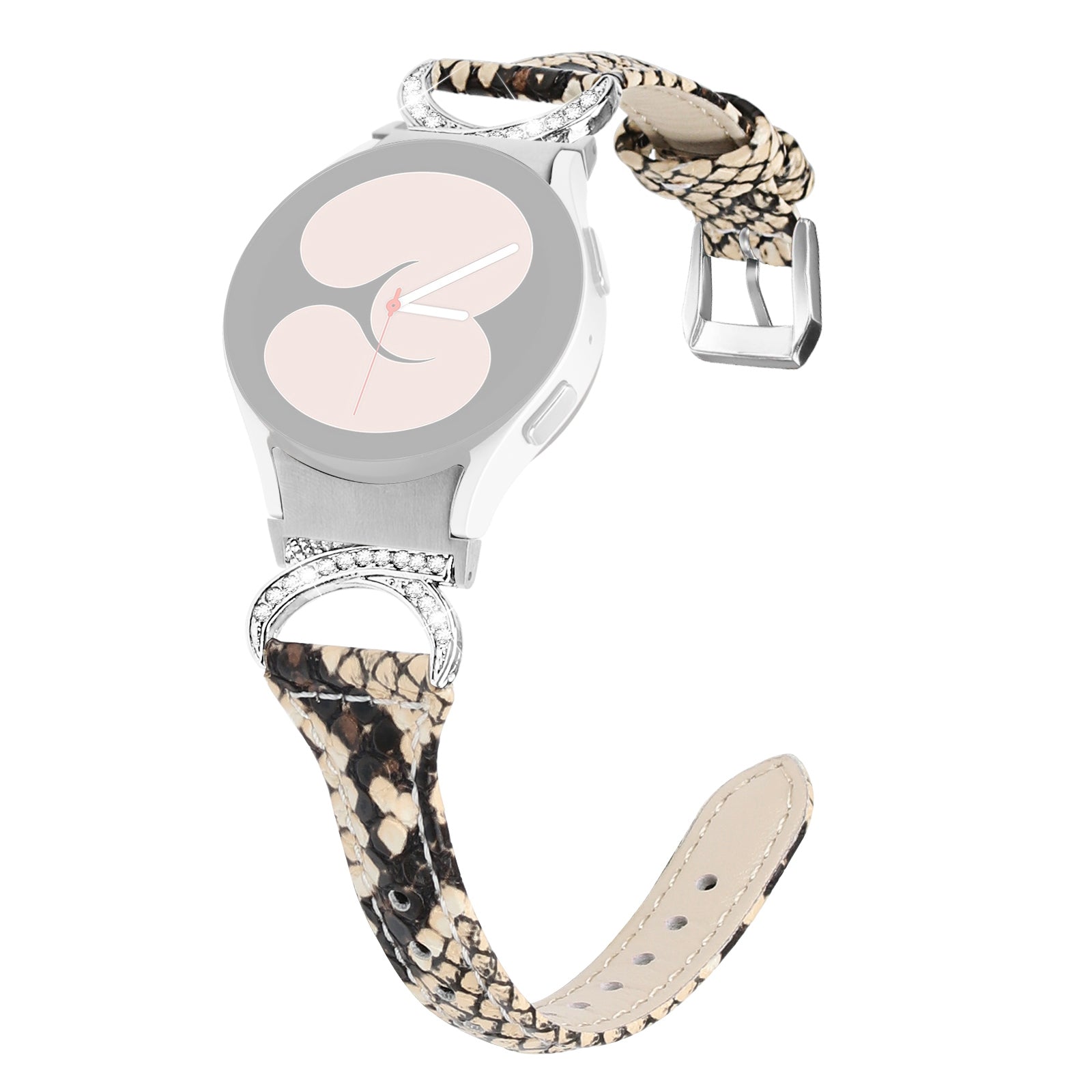 For Samsung Galaxy Watch6 40mm 44mm Watch6 Classic 43mm 47mm Watch 5 40mm 44mm Watch4 40mm 44mm Watch Strap PU Leather Rhinestone Watchband with Silver Buckle