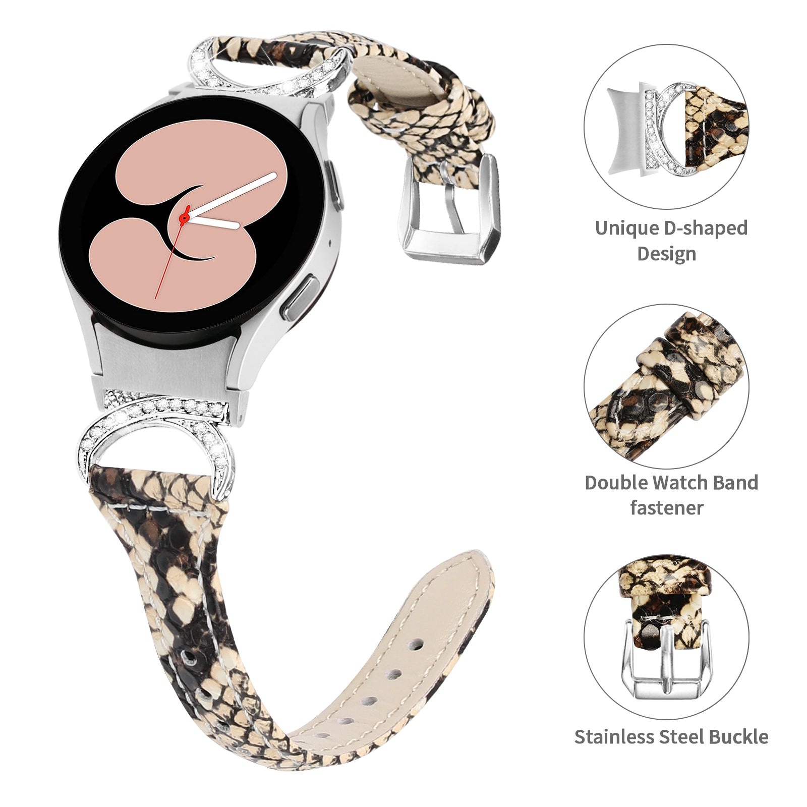 For Samsung Galaxy Watch6 40mm 44mm Watch6 Classic 43mm 47mm Watch 5 40mm 44mm Watch4 40mm 44mm Watch Strap PU Leather Rhinestone Watchband with Silver Buckle