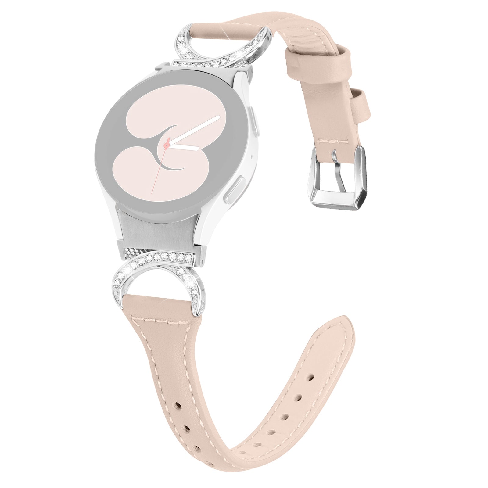 For Samsung Galaxy Watch6 40mm 44mm Watch6 Classic 43mm 47mm Watch 5 40mm 44mm Watch4 40mm 44mm Watch Strap PU Leather Rhinestone Watchband with Silver Buckle