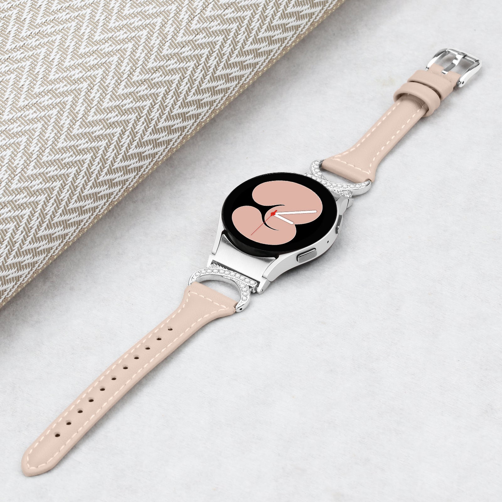 For Samsung Galaxy Watch6 40mm 44mm Watch6 Classic 43mm 47mm Watch 5 40mm 44mm Watch4 40mm 44mm Watch Strap PU Leather Rhinestone Watchband with Silver Buckle