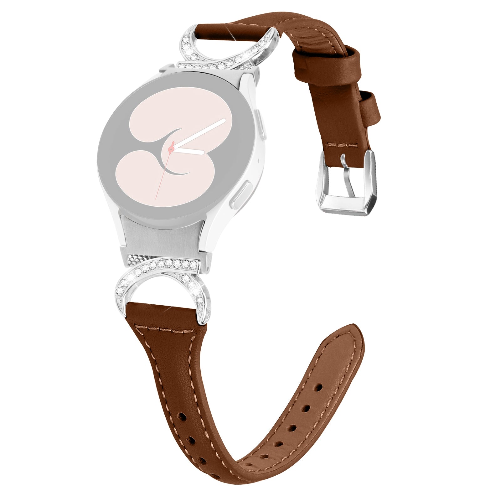 For Samsung Galaxy Watch6 40mm 44mm Watch6 Classic 43mm 47mm Watch 5 40mm 44mm Watch4 40mm 44mm Watch Strap PU Leather Rhinestone Watchband with Silver Buckle