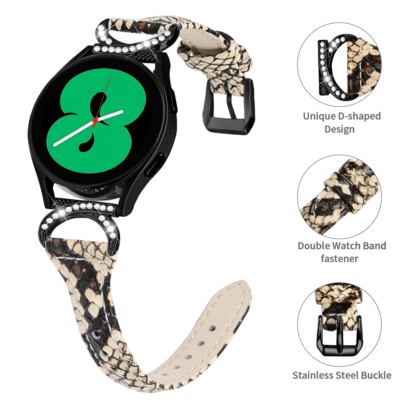 For Samsung Galaxy Watch 3 41mm Watch6 40mm 44mm Watch6 Classic 43mm 47mm Watch 5 40mm 44mm Watch4 40mm 44mm Watch Strap 20mm Leather Wristband with Black Buckle