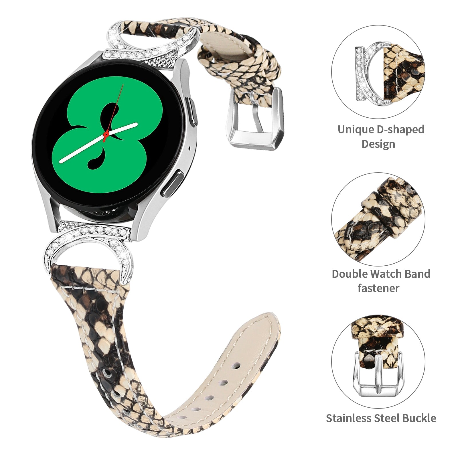 For Samsung Galaxy Watch 3 41mm Watch6 40mm 44mm Watch6 Classic 43mm 47mm Watch 5 40mm 44mm Watch4 40mm 44mm Leather Watch Band 20mm Wrist Strap with Silver Buckle