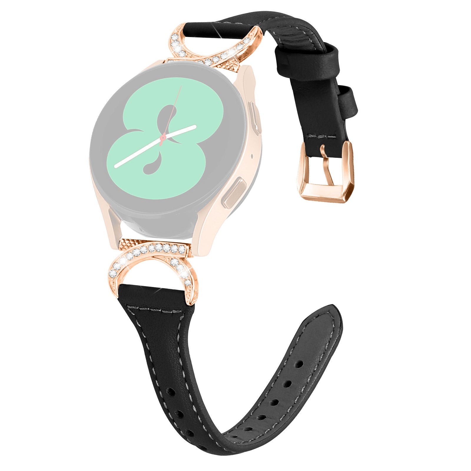 For Samsung Galaxy Watch 3 41mm Watch6 40mm 44mm Watch6 Classic 43mm 47mm Watch 5 40mm 44mm Watch4 40mm 44mm Leather Watch Strap 20mm Watch Band with Rose Gold Buckle