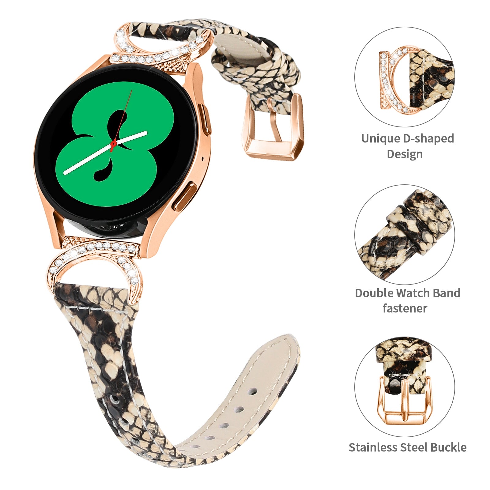 For Samsung Galaxy Watch 3 41mm Watch6 40mm 44mm Watch6 Classic 43mm 47mm Watch 5 40mm 44mm Watch4 40mm 44mm Leather Watch Strap 20mm Watch Band with Rose Gold Buckle