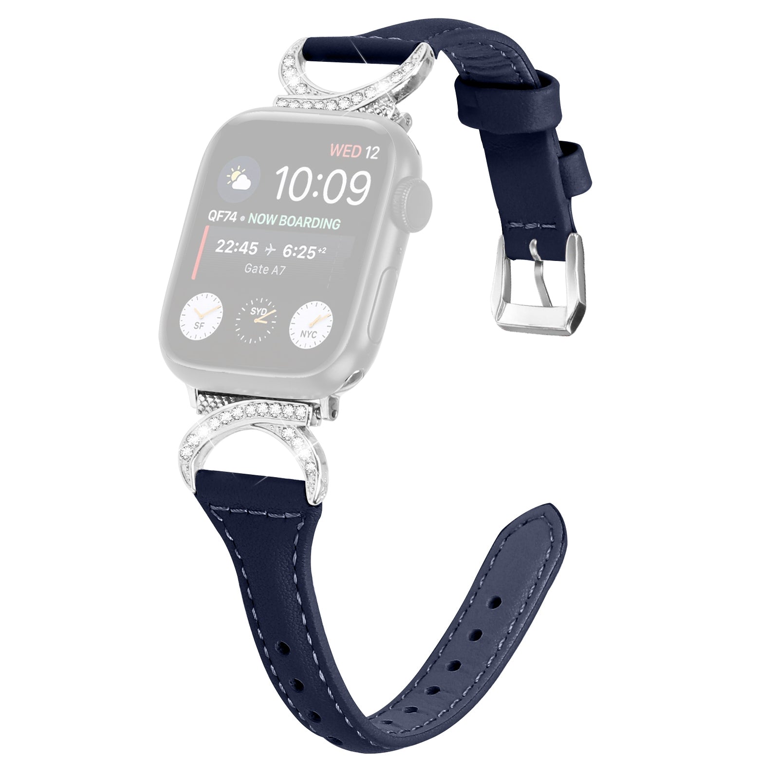 Watch Band for Apple Watch 9 8 7 41mm 6 5 4 SE (2022) SE (2023) SE 40mm 3 2 1 38mm Genuine Cowhide Leather Rhinestone Decor Bracelet Strap with Silver Buckle