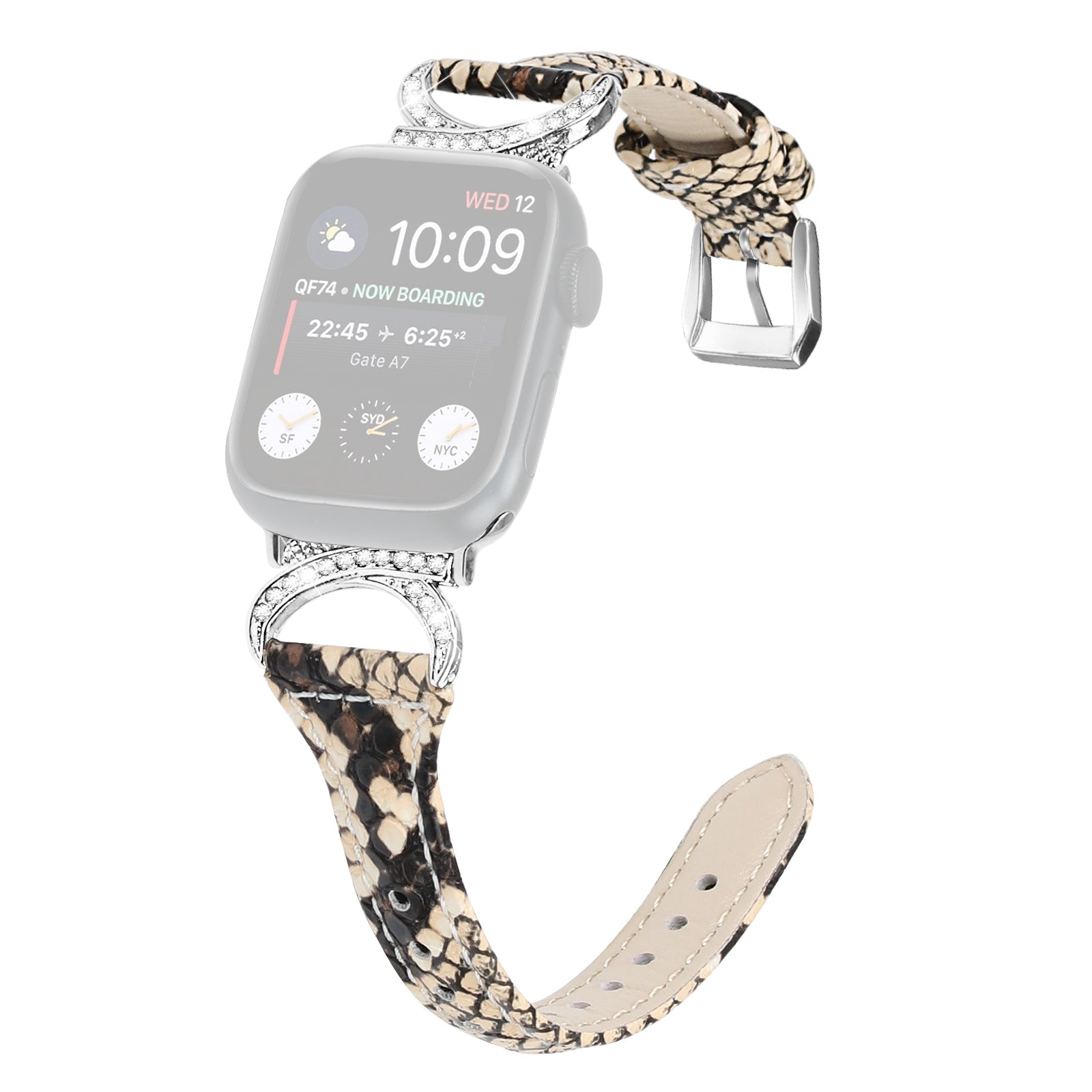 Watch Band for Apple Watch 9 8 7 41mm 6 5 4 SE (2022) SE (2023) SE 40mm 3 2 1 38mm Genuine Cowhide Leather Rhinestone Decor Bracelet Strap with Silver Buckle
