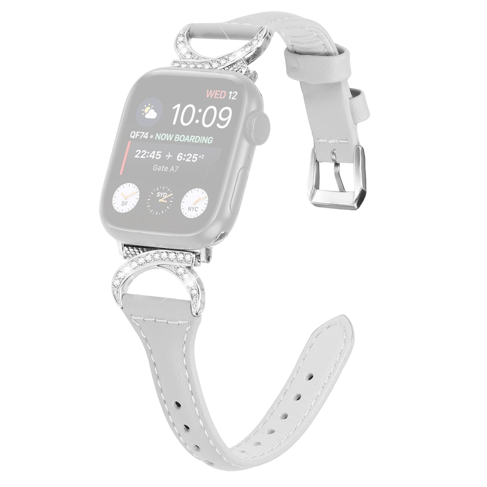 Genuine Cowhide Leather Strap for Apple Watch Ultra Ultra 2 49mm Series 8 7 9 45mm Series 6 5 4 SE (2022) SE 44mm Series 3 2 1 42mm Rhinestone Decor Watch Band with Silver Buckle