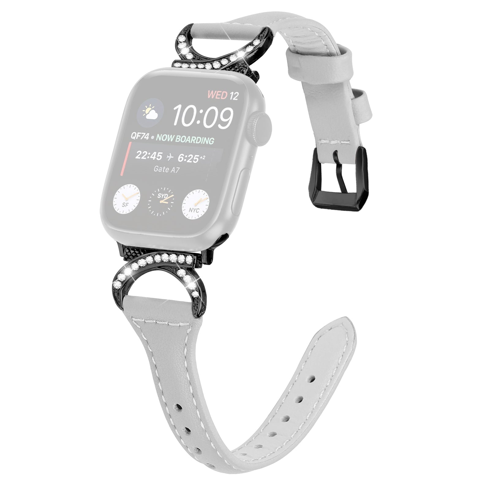 Genuine Cowhide Leather Watch Band for Apple Watch Ultra Ultra 2 49mm Series 8 7 9 45mm Series 6 5 4 SE (2022) SE 44mm Series 3 2 1 42mm Rhinestone Decor Strap with Black Buckle