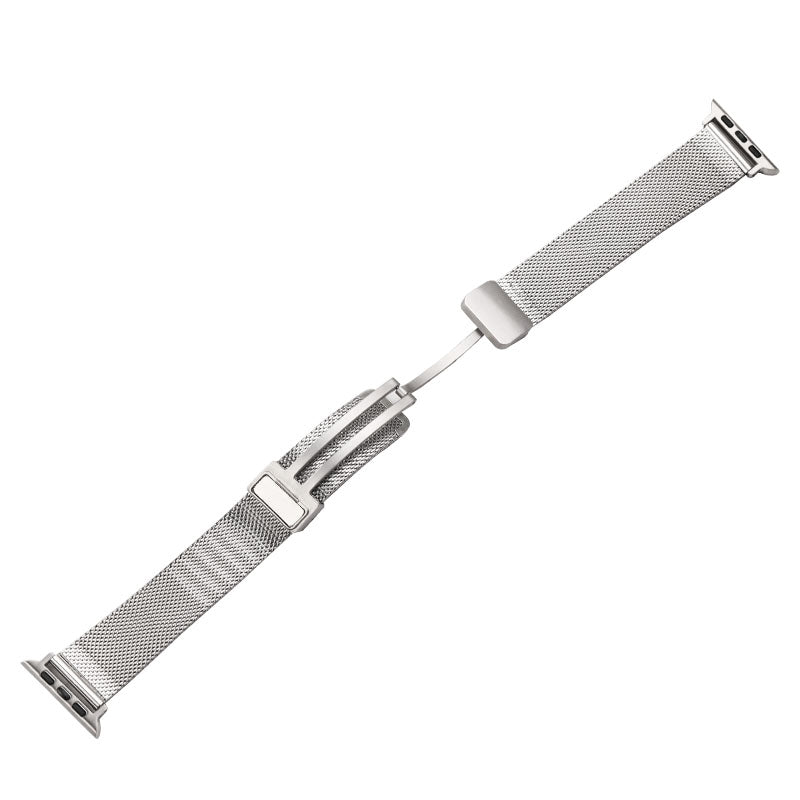For Apple Watch Ultra Ultra 2 49mm Series 8 7 9 45mm Series 6 5 4 SE (2022) SE 44mm Series 3 2 1 42mm Fine Mesh Milanese Metal Wrist Band with Folding Clasp
