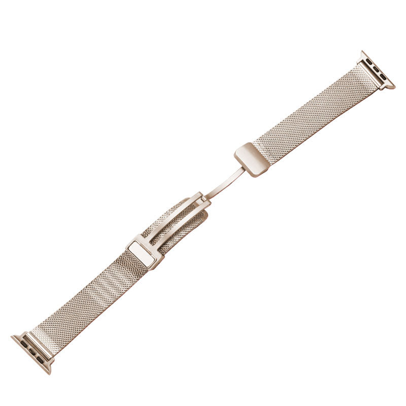For Apple Watch Ultra Ultra 2 49mm Series 8 7 9 45mm Series 6 5 4 SE (2022) SE 44mm Series 3 2 1 42mm Fine Mesh Milanese Metal Wrist Band with Folding Clasp