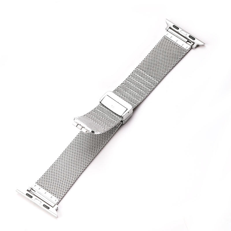 For Apple Watch Ultra Ultra 2 49mm Series 8 7 9 45mm Series 6 5 4 SE (2022) SE 44mm Series 3 2 1 42mm Fine Mesh Milanese Metal Wrist Band with Folding Clasp