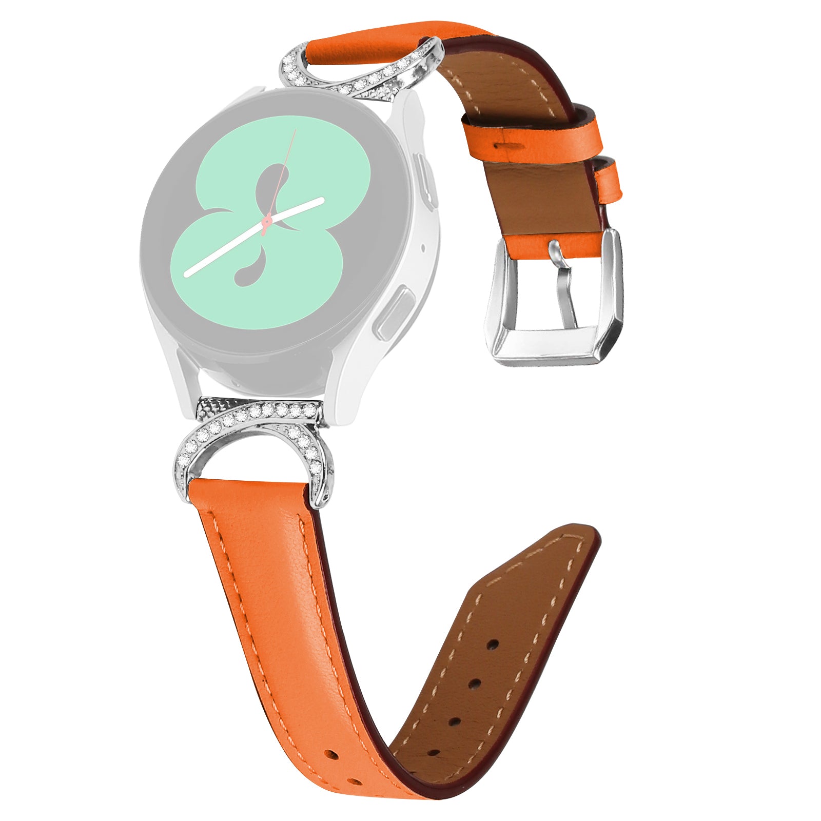 For Samsung Galaxy Watch 3 41mm Watch 5 40mm 44mm Replacement Strap 20mm Rhinestone D-shape Connector Split Leather Band with Silver Buckle