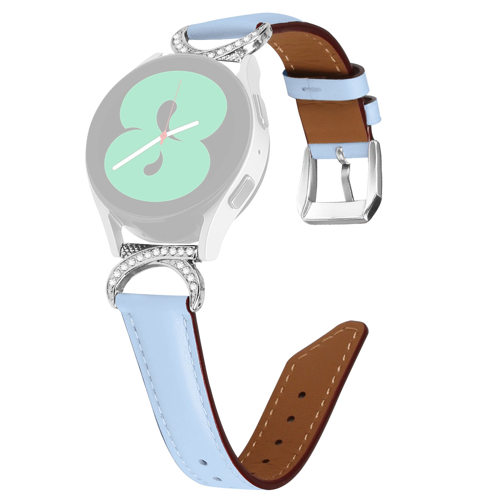 For Samsung Galaxy Watch 3 41mm Watch 5 40mm 44mm Replacement Strap 20mm Rhinestone D-shape Connector Split Leather Band with Silver Buckle