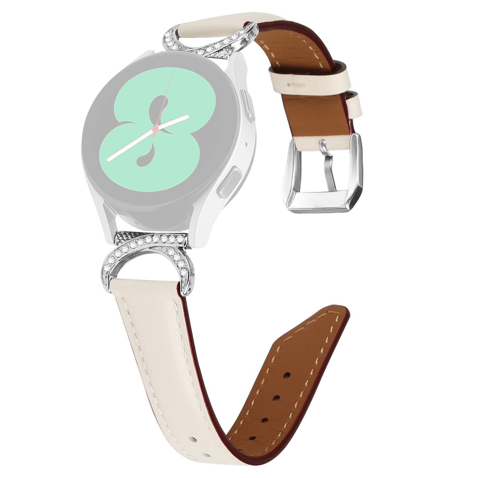 For Samsung Galaxy Watch 3 41mm Watch 5 40mm 44mm Replacement Strap 20mm Rhinestone D-shape Connector Split Leather Band with Silver Buckle