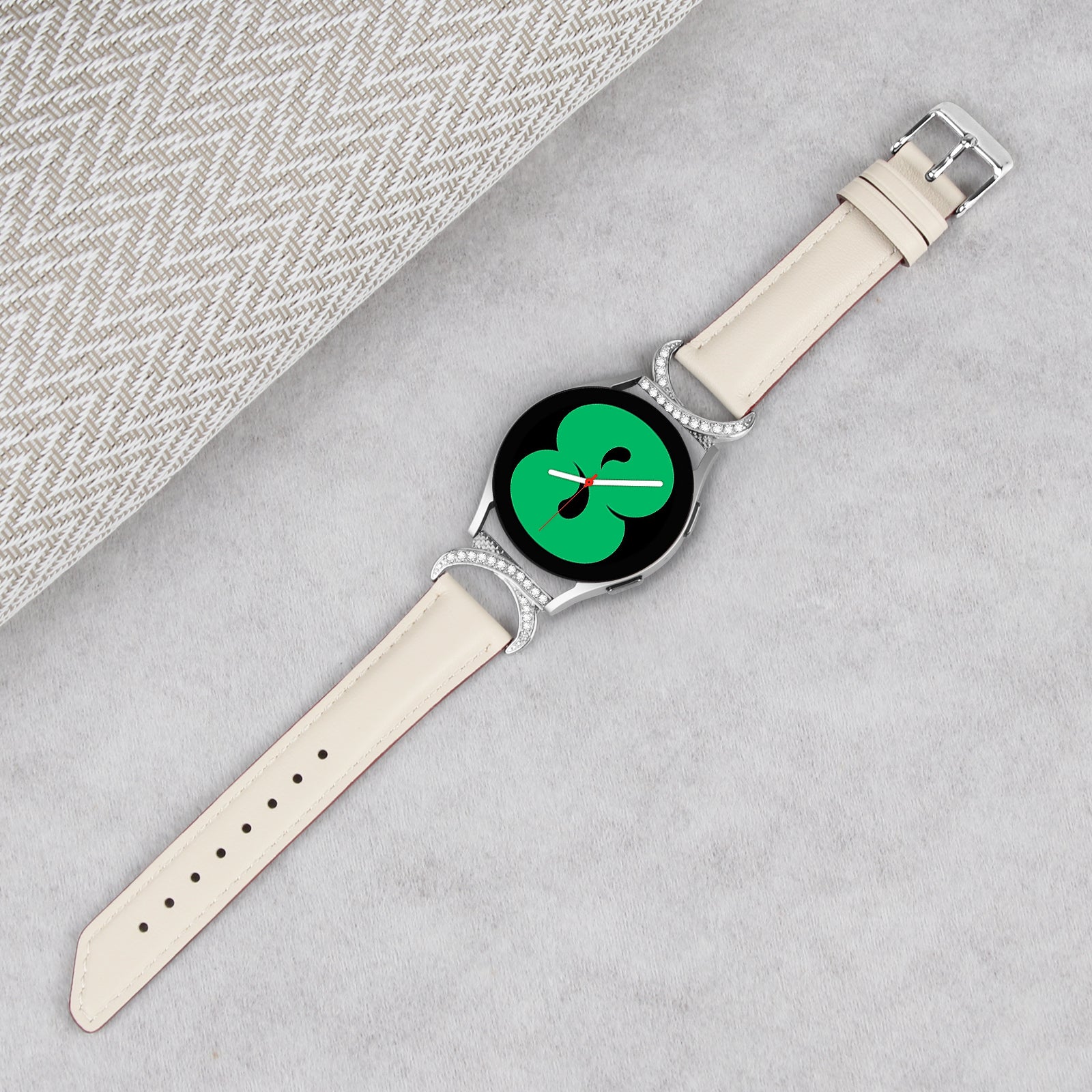 For Samsung Galaxy Watch 3 41mm Watch 5 40mm 44mm Replacement Strap 20mm Rhinestone D-shape Connector Split Leather Band with Silver Buckle