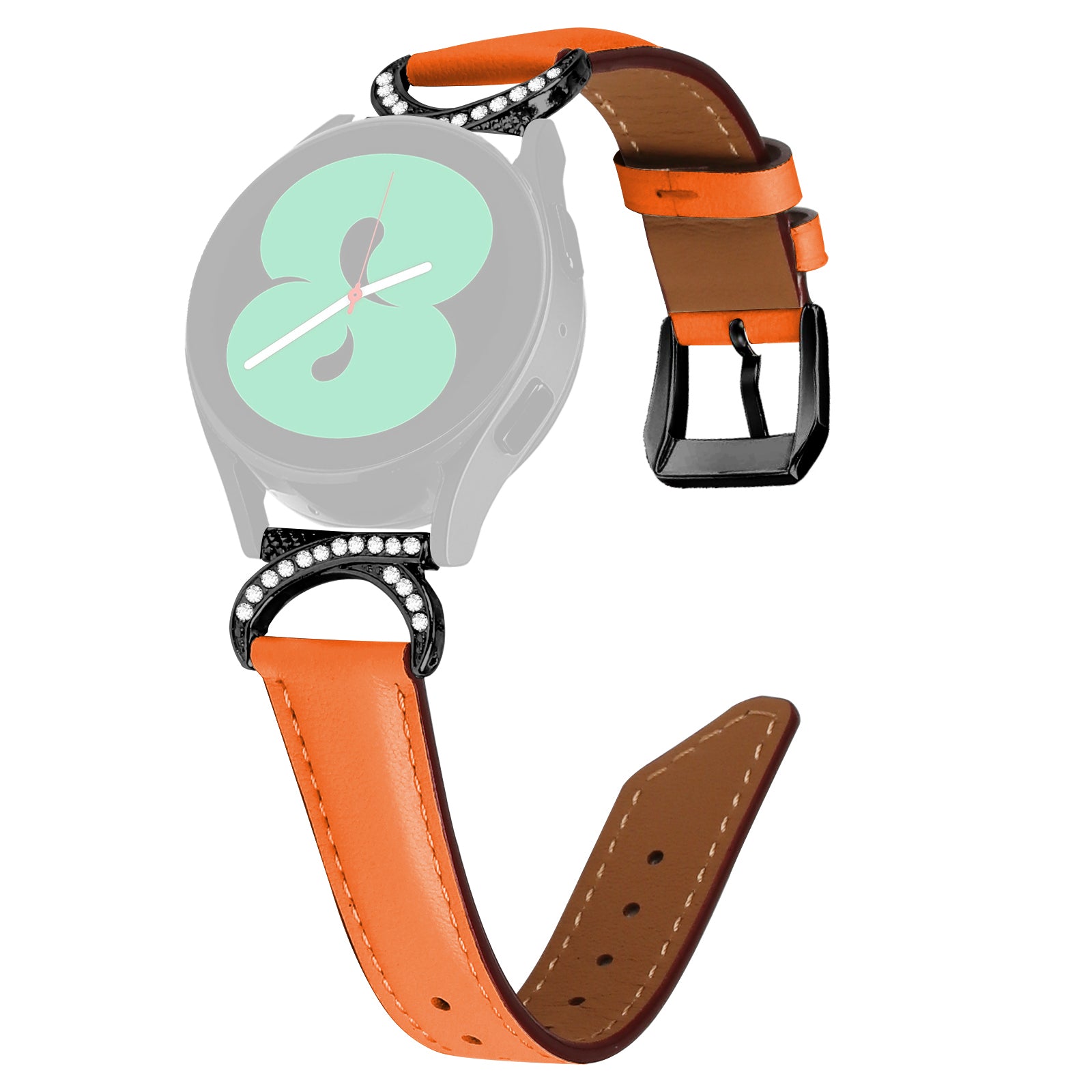 For Samsung Galaxy Watch 3 41mm Watch 5 40mm 44mm Replacement Wrist Band 20mm Rhinestone D-shape Connector Split Leather Strap with Black Buckle