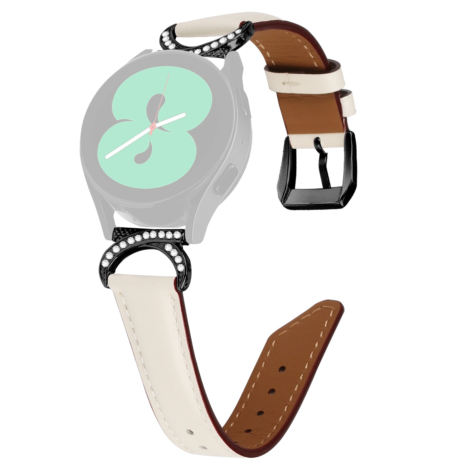 For Samsung Galaxy Watch 3 41mm Watch 5 40mm 44mm Replacement Wrist Band 20mm Rhinestone D-shape Connector Split Leather Strap with Black Buckle
