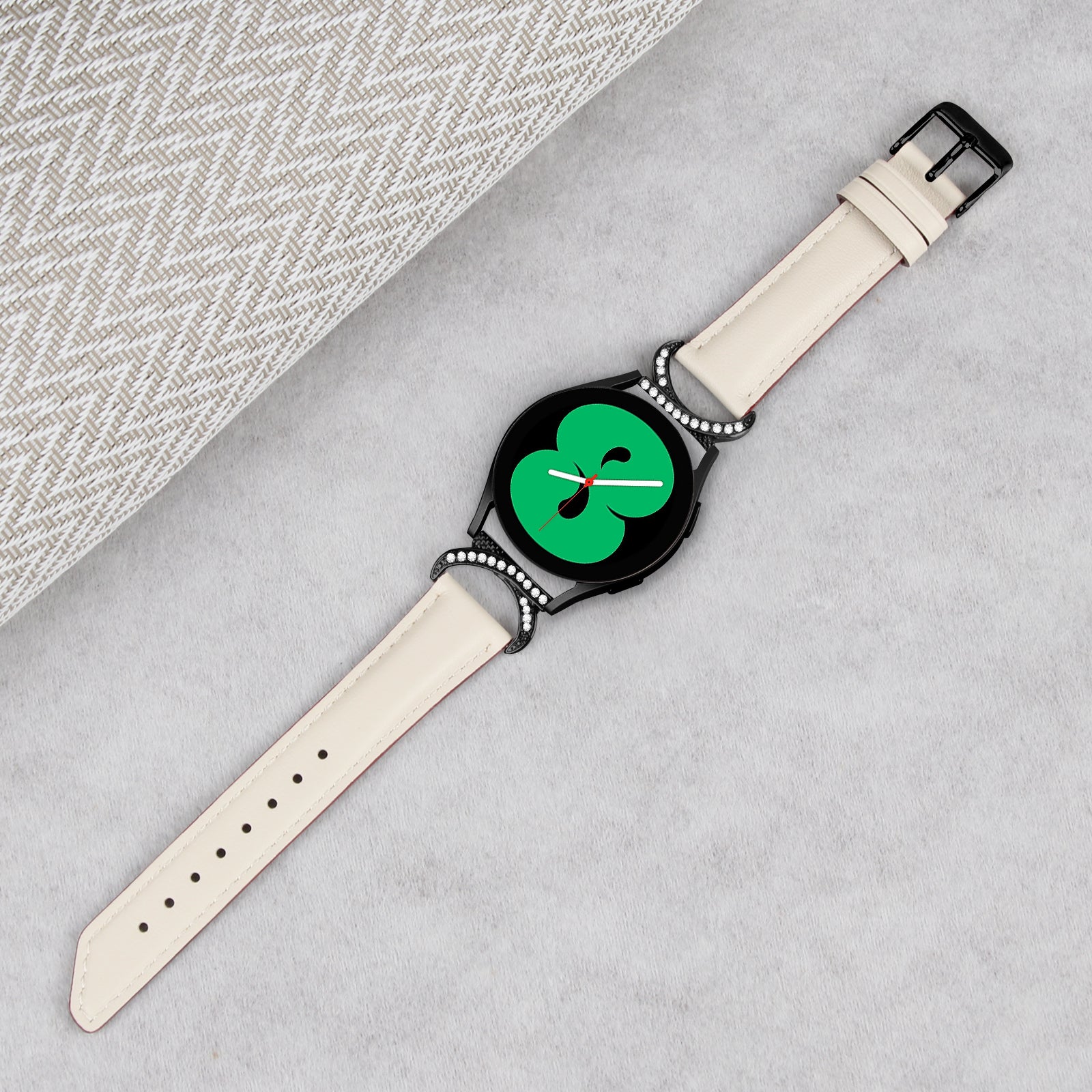 For Samsung Galaxy Watch 3 41mm Watch 5 40mm 44mm Replacement Wrist Band 20mm Rhinestone D-shape Connector Split Leather Strap with Black Buckle