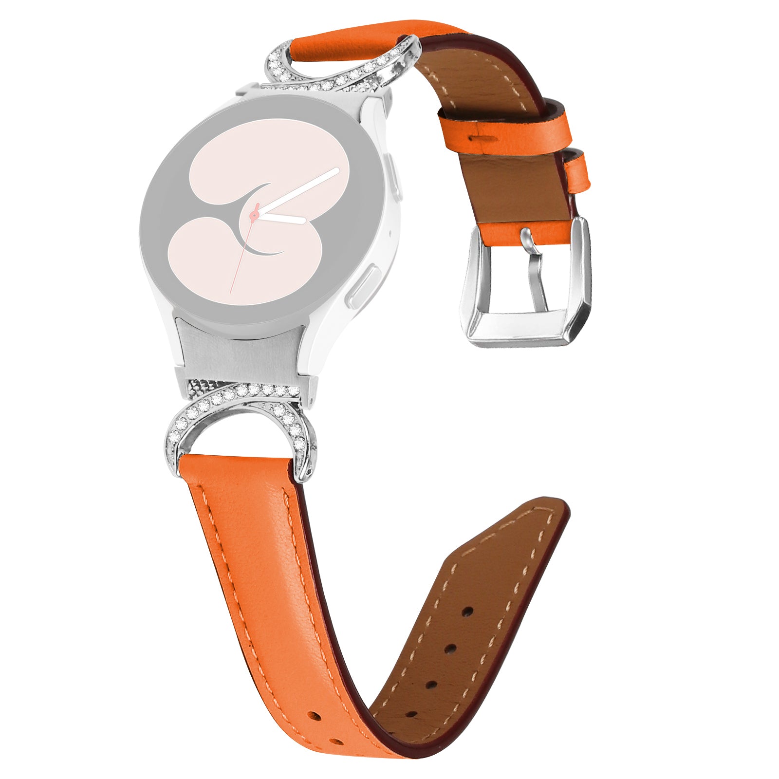 For Samsung Galaxy Watch6 40mm 44mm Watch6 Classic 43mm 47mm Watch 5 40mm 44mm Watch4 40mm 44mm Replacement Split Leather Strap Rhinestone D-shape Connector Wrist Band with Silver Buckle