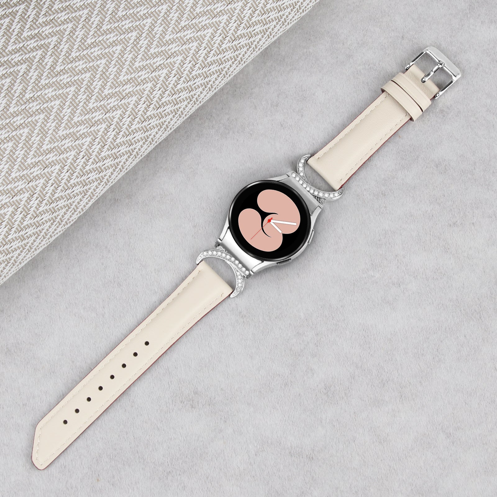 For Samsung Galaxy Watch6 40mm 44mm Watch6 Classic 43mm 47mm Watch 5 40mm 44mm Watch4 40mm 44mm Replacement Split Leather Strap Rhinestone D-shape Connector Wrist Band with Silver Buckle