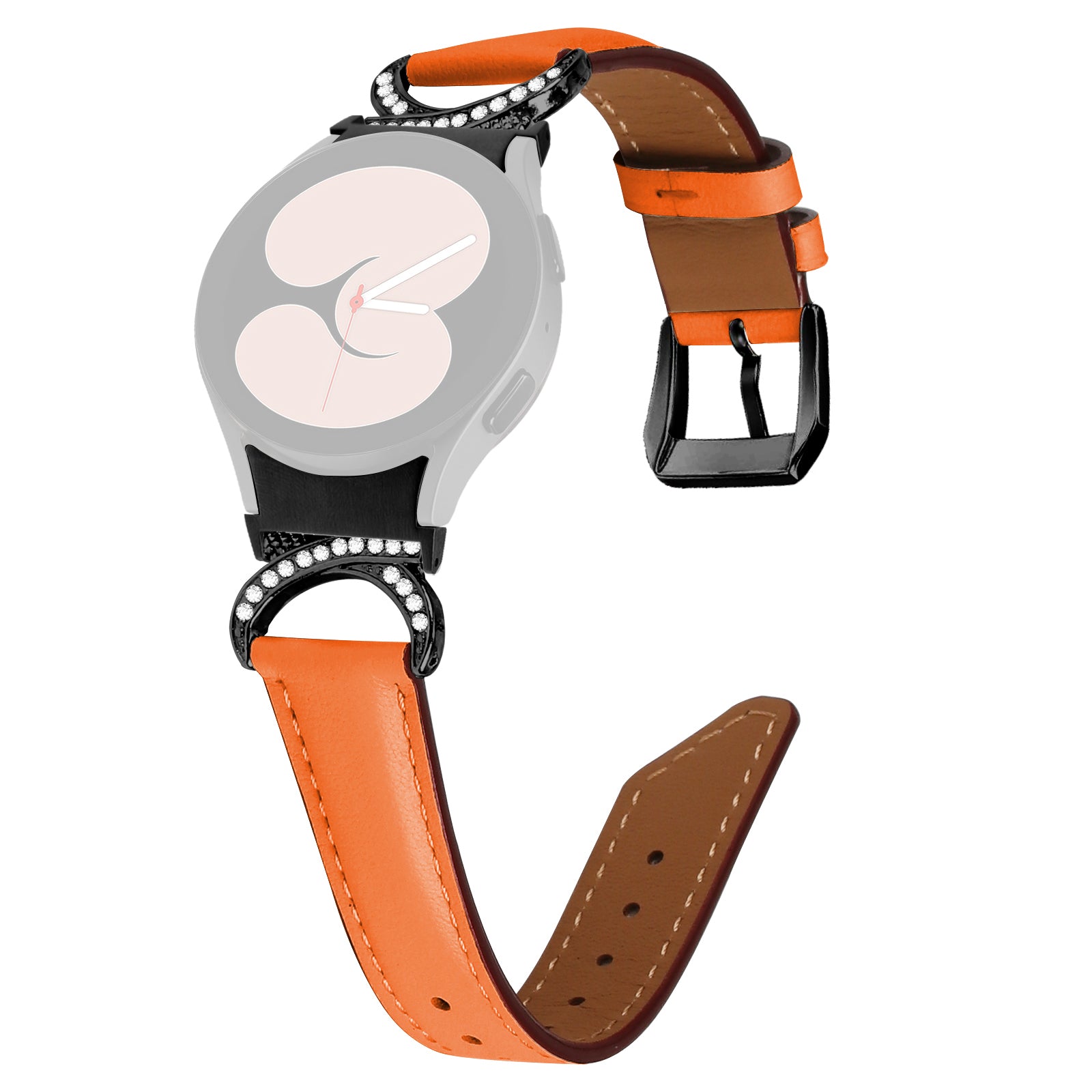For Samsung Galaxy Watch6 40mm 44mm Watch6 Classic 43mm 47mm Watch 5 40mm 44mm Watch4 40mm 44mm Split Leather Strap Rhinestone D-shape Connector Replacement Band with Black Buckle