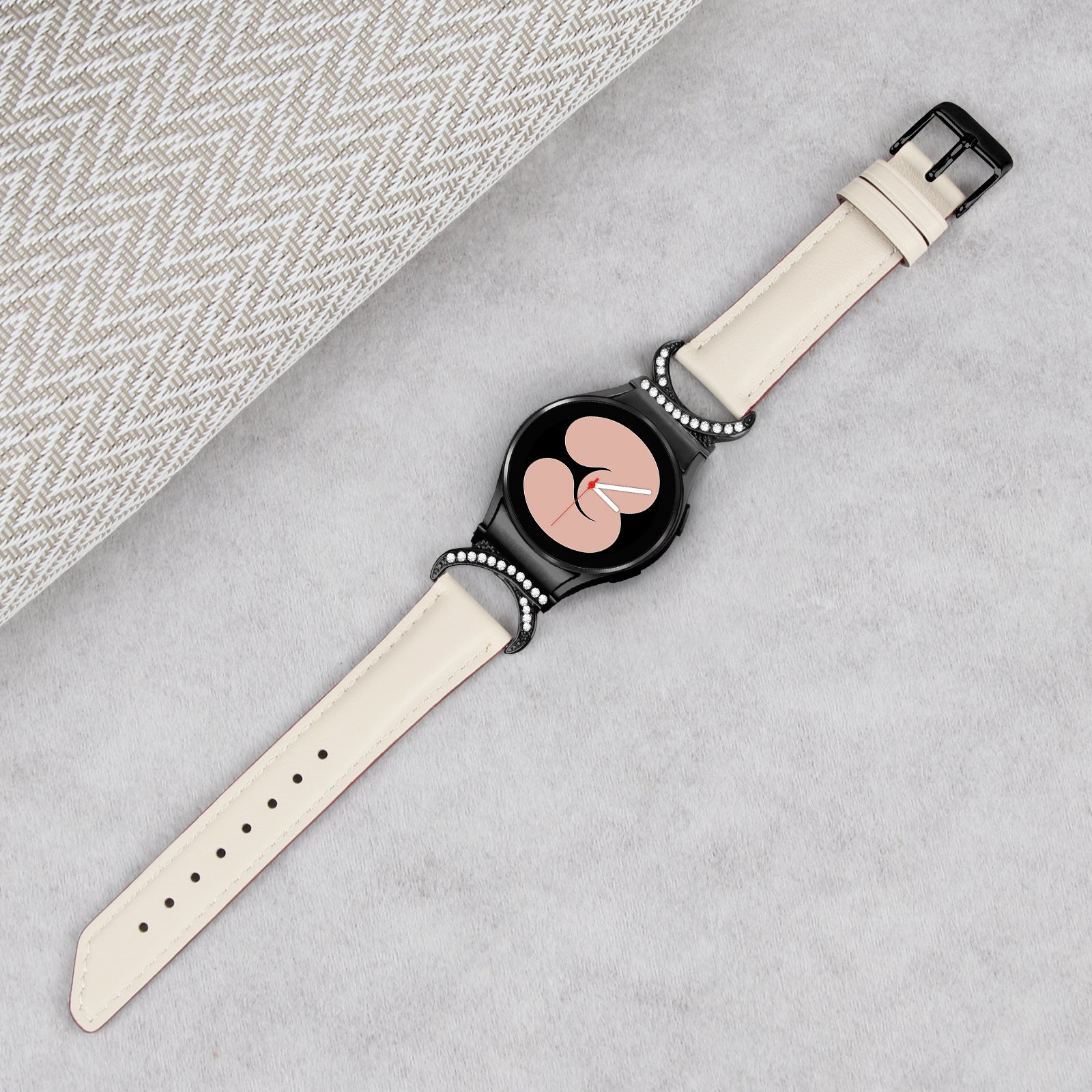 For Samsung Galaxy Watch6 40mm 44mm Watch6 Classic 43mm 47mm Watch 5 40mm 44mm Watch4 40mm 44mm Split Leather Strap Rhinestone D-shape Connector Replacement Band with Black Buckle