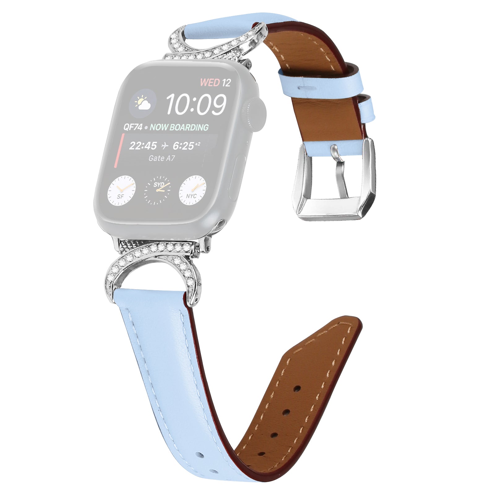 Genuine Cowhide Leather Watch Band for Apple Watch Series 9 8 7 41mm 6 5 4 SE (2022) SE (2023) SE 40mm 3 2 1 38mm Rhinestone Decor Strap Bracelet Strap with Silver Buckle