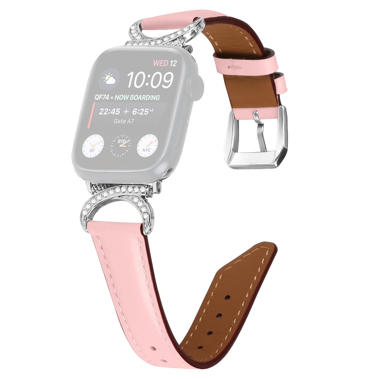 Watch Band for Apple Watch Ultra 2 49mm Series 9 45mm SE (2023) 44mm Ultra 49mm 8 7 45mm 6 5 4 SE (2022) SE 44mm 3 2 1 42mm Genuine Cowhide Leather Rhinestone Strap with Silver Buckle