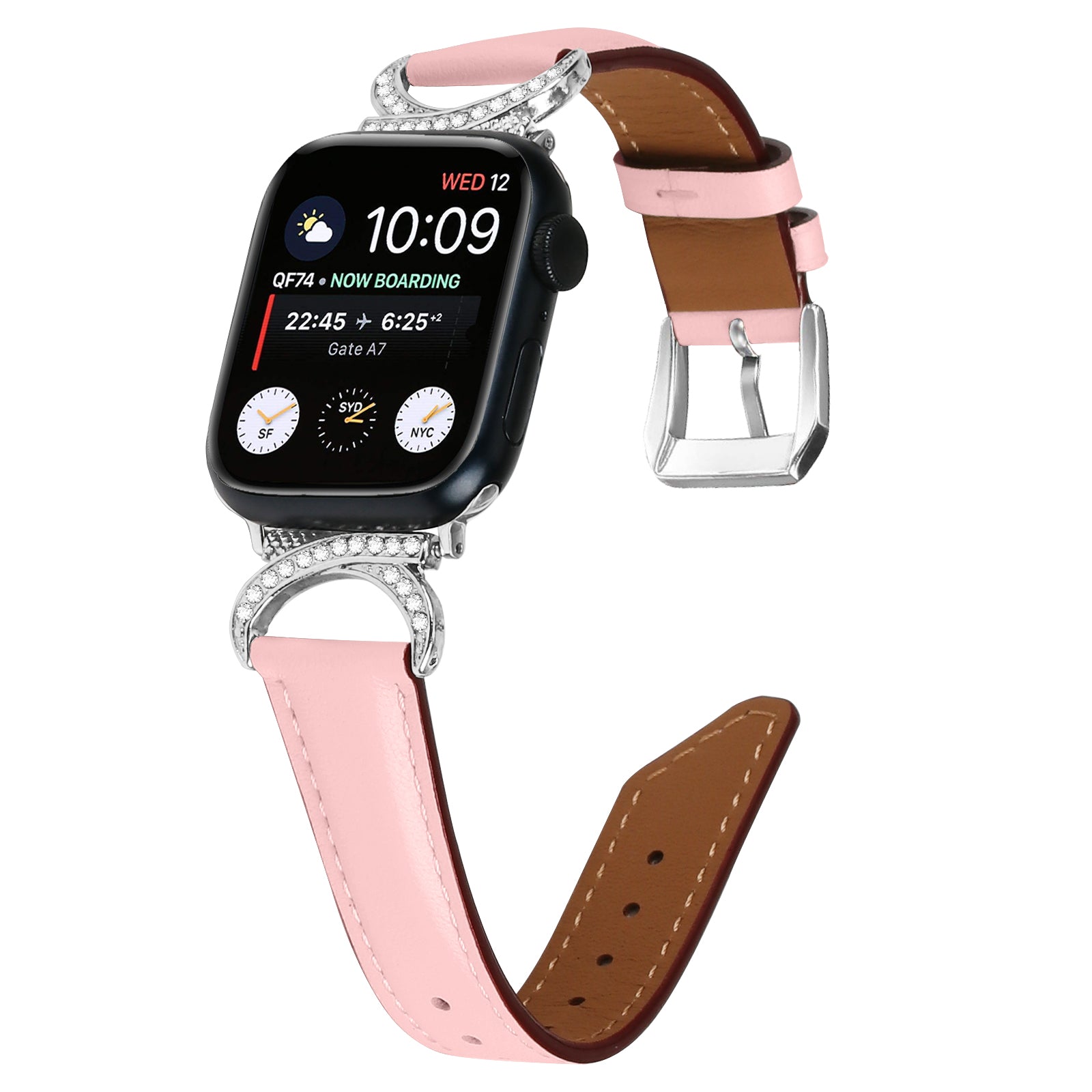 Watch Band for Apple Watch Ultra 2 49mm Series 9 45mm SE (2023) 44mm Ultra 49mm 8 7 45mm 6 5 4 SE (2022) SE 44mm 3 2 1 42mm Genuine Cowhide Leather Rhinestone Strap with Silver Buckle