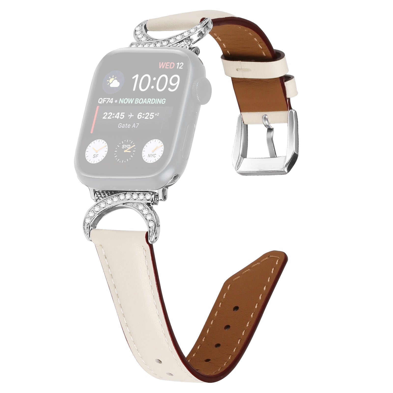 Watch Band for Apple Watch Ultra 2 49mm Series 9 45mm SE (2023) 44mm Ultra 49mm 8 7 45mm 6 5 4 SE (2022) SE 44mm 3 2 1 42mm Genuine Cowhide Leather Rhinestone Strap with Silver Buckle