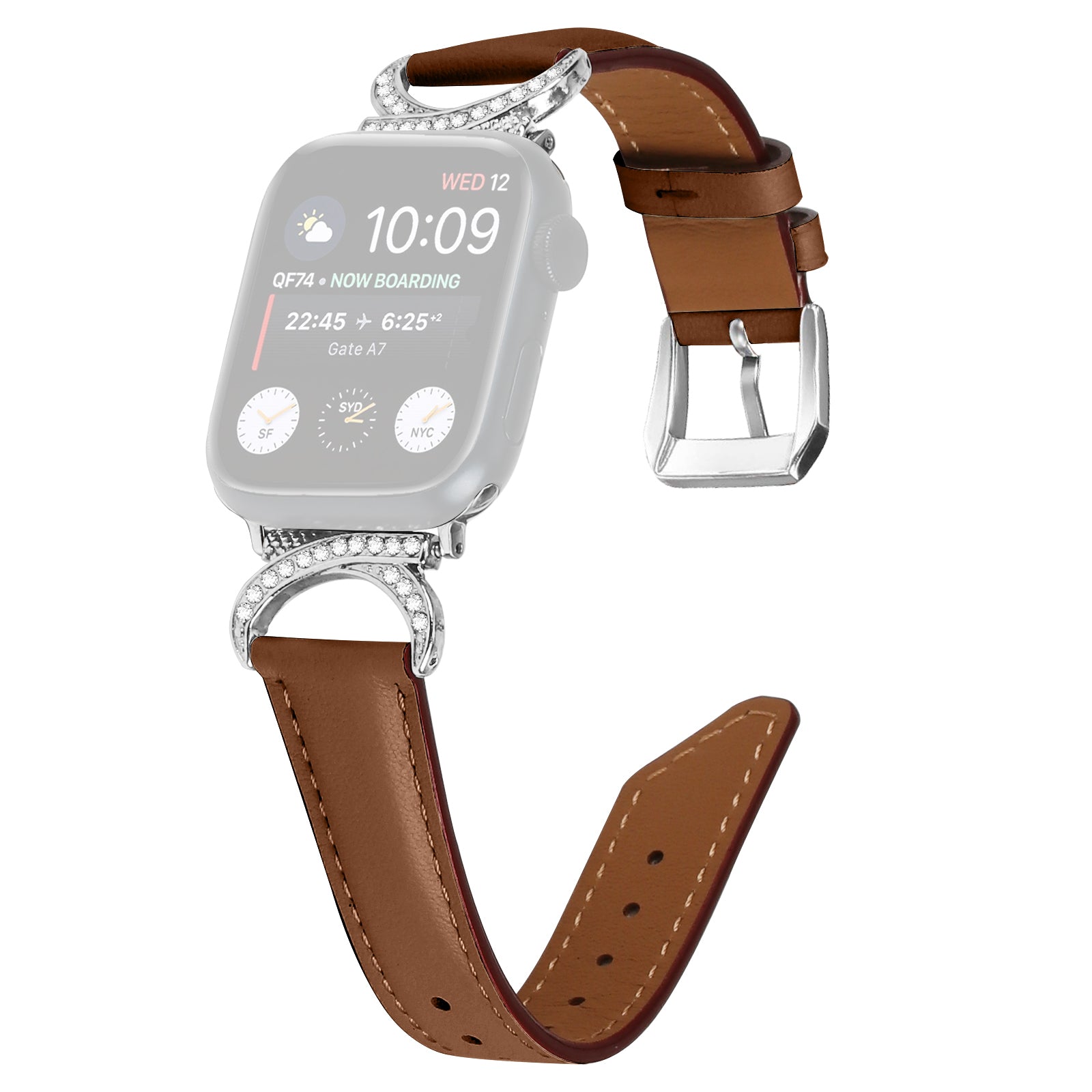 Watch Band for Apple Watch Ultra 2 49mm Series 9 45mm SE (2023) 44mm Ultra 49mm 8 7 45mm 6 5 4 SE (2022) SE 44mm 3 2 1 42mm Genuine Cowhide Leather Rhinestone Strap with Silver Buckle