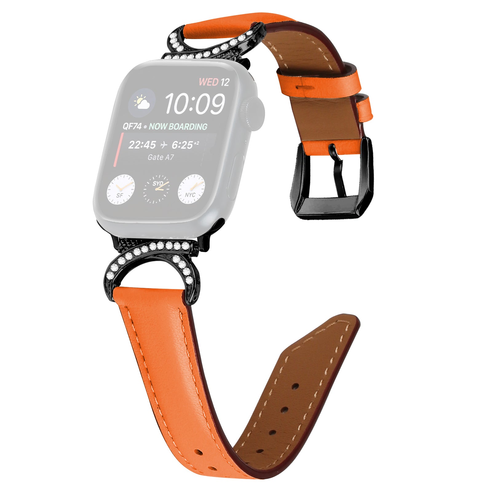 Genuine Cowhide Leather Wristband for Apple Watch Ultra 2 49mm Series 9 45mm SE (2023) 44mm Ultra 49mm 8 7 45mm 6 5 4 SE (2022) SE 44mm 3 2 1 42mm Rhinestone Decor Band Strap with Black Buckle