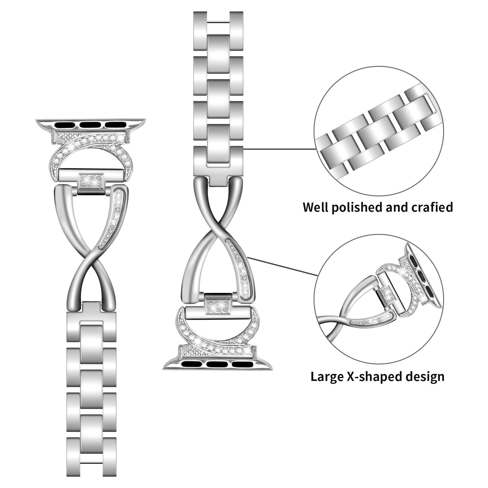 Alloy Watch Band for Apple Watch Series 9 8 7 41mm 6 5 4 SE (2022) SE (2023) SE 40mm 3 2 1 38mm Rhinestones Decor Wrist Strap
