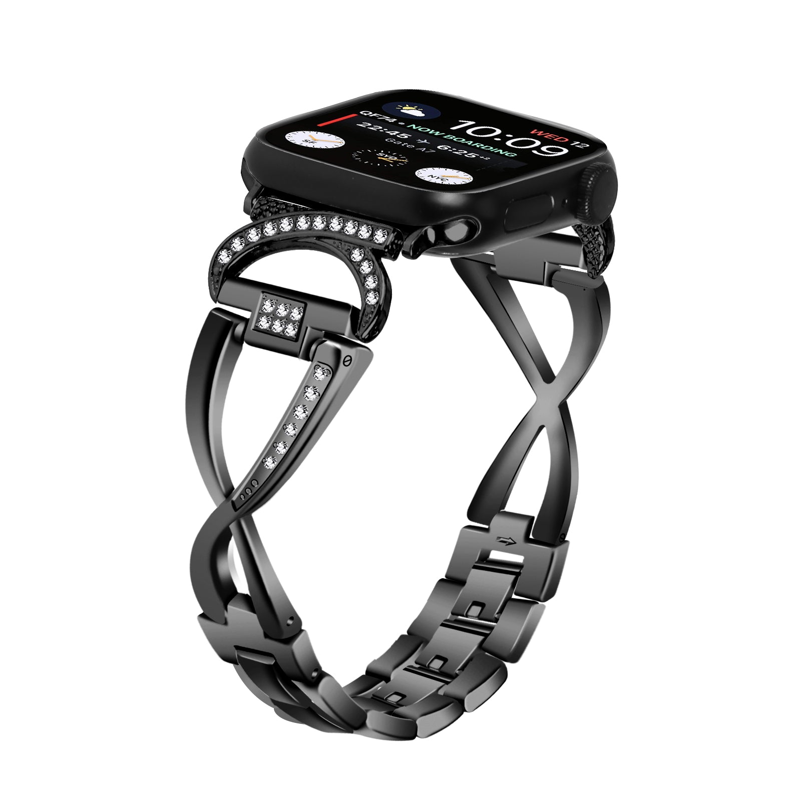 Watch Band for Apple Watch Ultra 2 49mm Series 9 45mm SE (2023) 44mm Ultra 49mm 8 7 45mm 6 5 4 SE (2022) SE 44mm 3 2 1 42mm Rhinestones Decor Alloy Strap