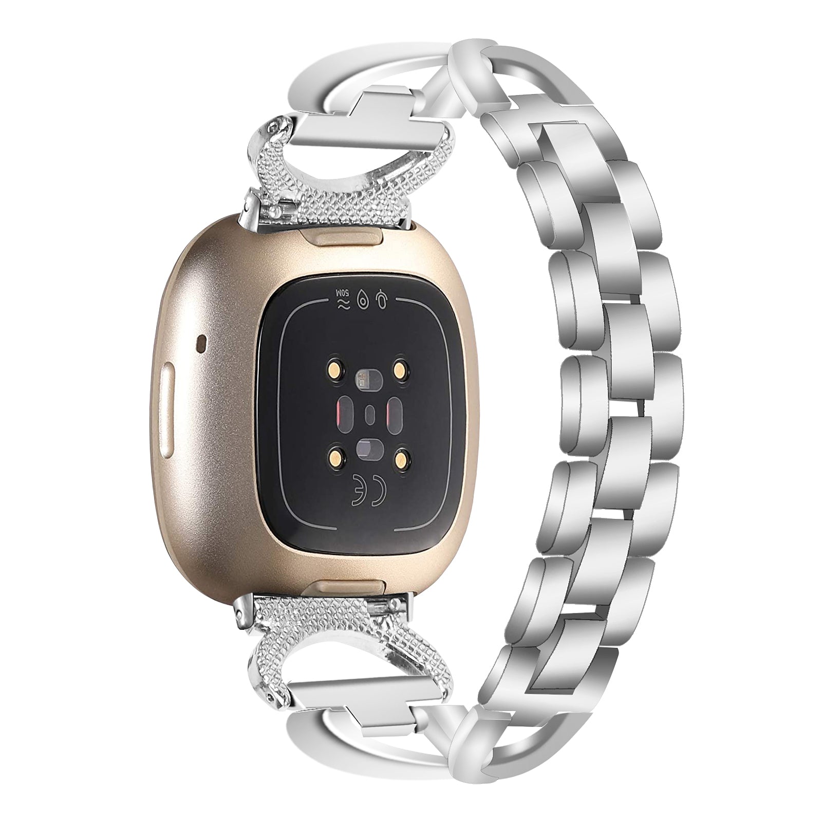 Alloy Watch Band for Fitbit Versa 3 Versa 4 Sense 2 Rhinestones Decor Strap Stylish Bling Bracelet