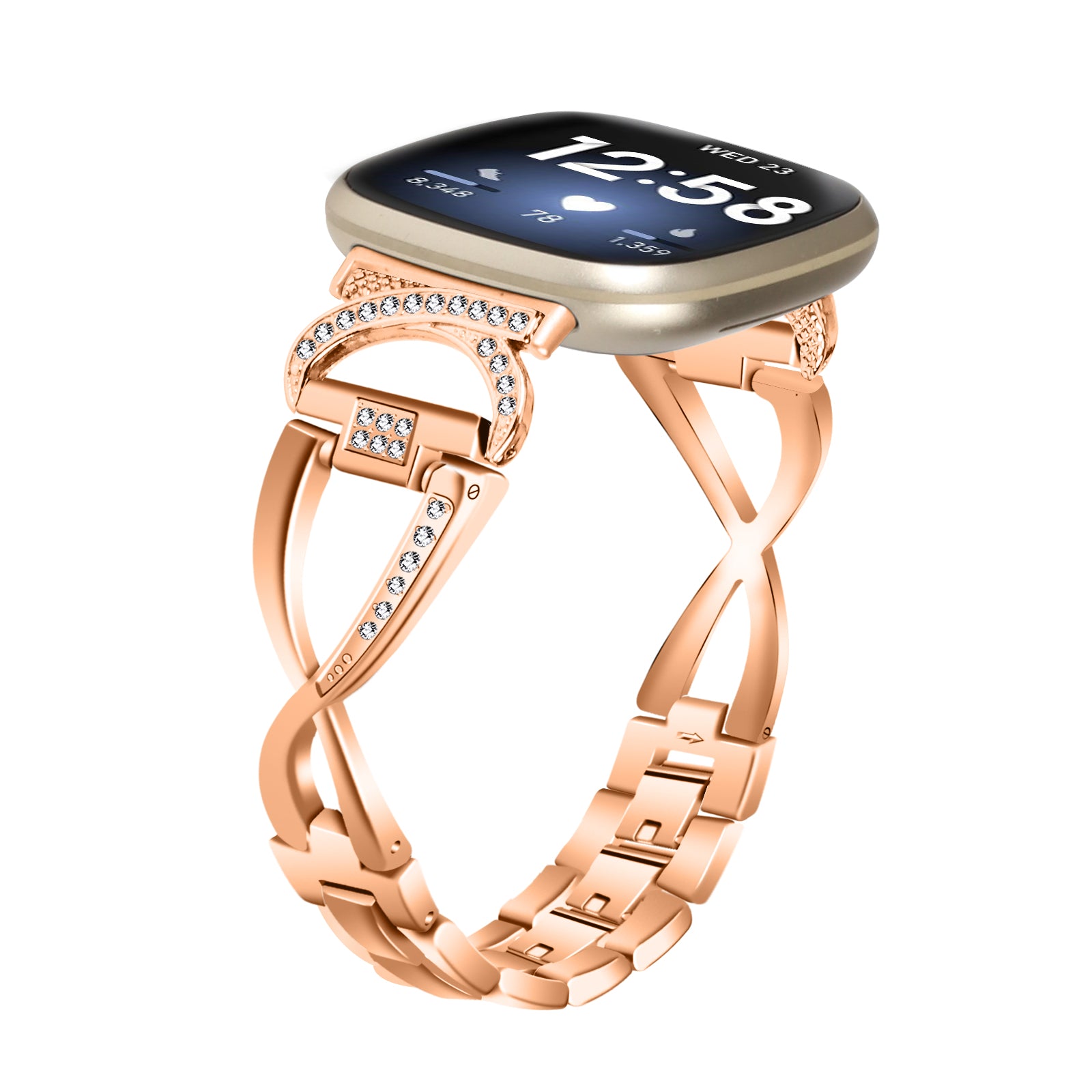 Alloy Watch Band for Fitbit Versa 3 Versa 4 Sense 2 Rhinestones Decor Strap Stylish Bling Bracelet