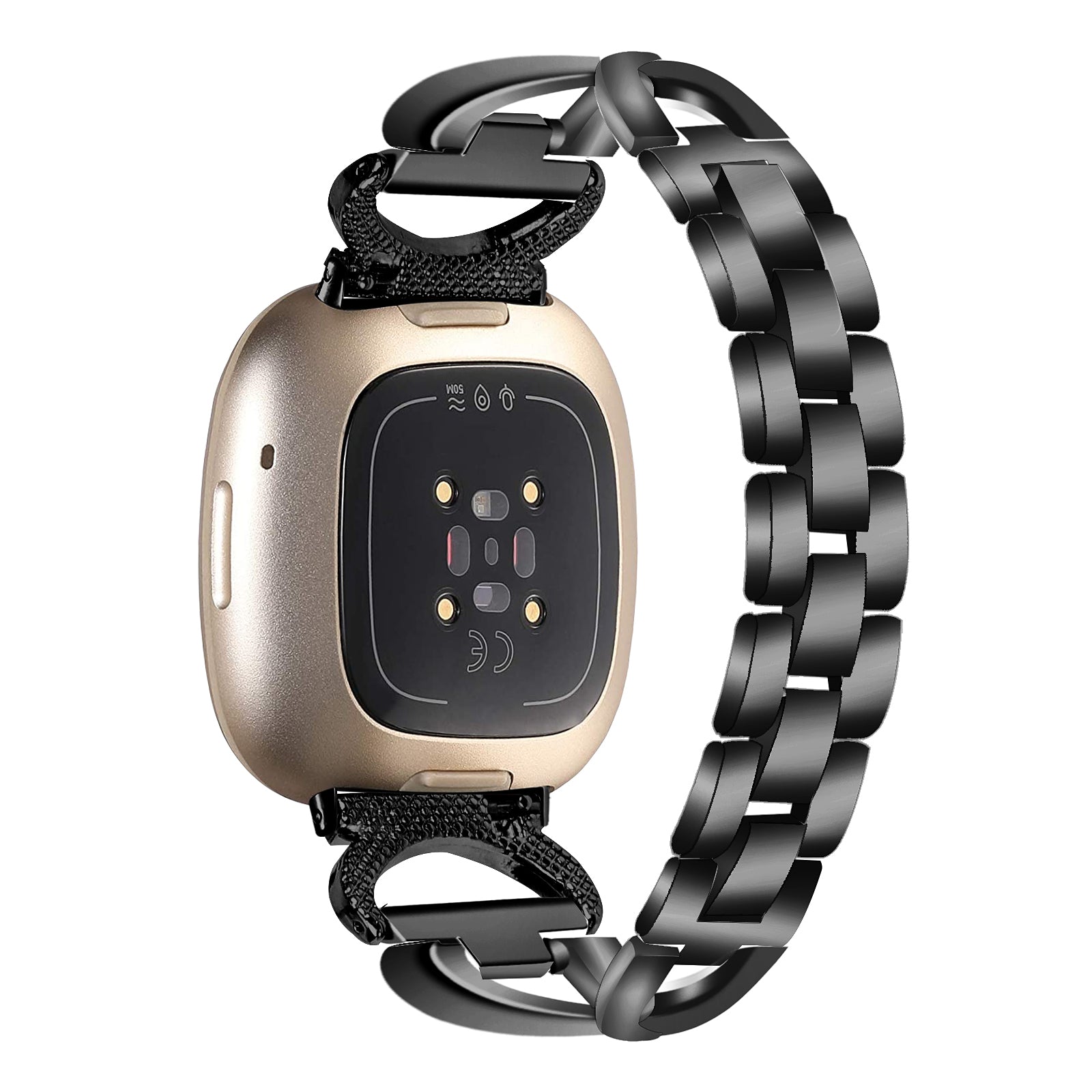 Alloy Watch Band for Fitbit Versa 3 Versa 4 Sense 2 Rhinestones Decor Strap Stylish Bling Bracelet