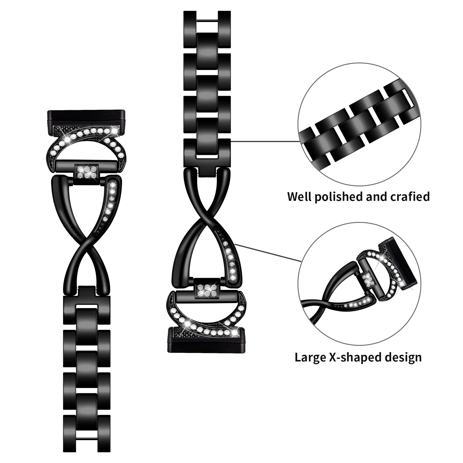 Alloy Watch Band for Fitbit Versa 3 Versa 4 Sense 2 Rhinestones Decor Strap Stylish Bling Bracelet