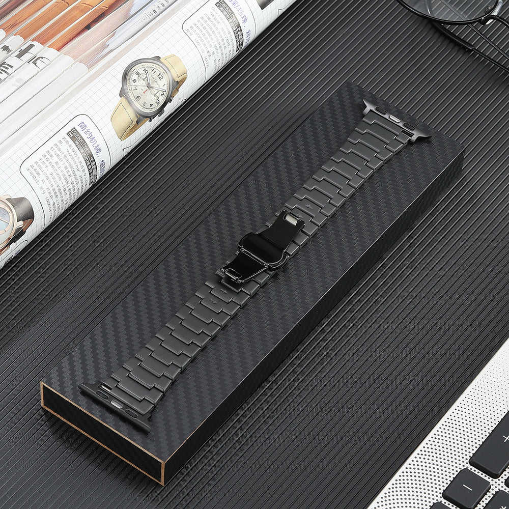 Titanium Steel Watch Band for Apple Watch Series 1 2 3 38mm 9 8 7 41mm 6 5 4 SE (2022) SE (2023) SE 40mm 3-Bead Metal Strap with Butterfly Clasp