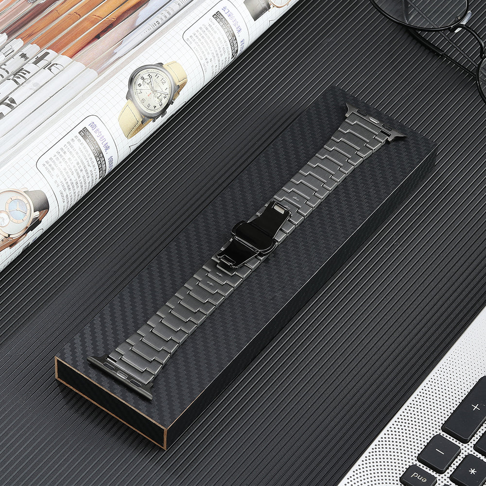 Metal Band for Apple Watch Ultra 2 49mm Series 9 45mm SE (2023) 44mm Ultra 49mm 8 7 45mm 6 5 4 SE (2022) SE 44mm 3 2 1 42mm 3-Bead Titanium Steel Watch Strap with Butterfly Clasp